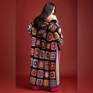 SAACHI Hooded Granny Square Crochet Kimono RARE Knit Designer OSFM